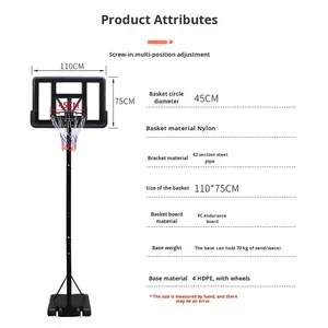 Aro de baloncesto de plástico ajustable para adultos y niños, equipo portátil de corte para el hogar de altura estándar móvil para interiores/exteriores - Product Image 2