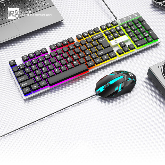 R8 in Stock Wholesale Wired Illuminated Computer Gaming Keyboard Mouse Combos Arabic Layout in Stock