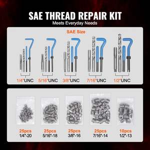 131 PCS SAE Tool Helicoil Kit de réparation de filetage 1/4 5/16 3/8 7/16 1/2 in UNC pour inserts filetés - Product Image 3