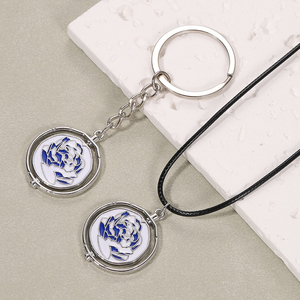 Collana con Ciondolo Girevole ZRM Vintage Cartoon Anime <span class=keywords><strong>LOL</strong></span> Two Cities Battle 2 in Corda di Seta Dorata con Rosa Blu - Product Image 2