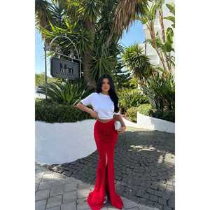 Jupe longue en cuir véritable imprimé roses rouges, taille XS, formelle, en coton avec taille naturelle, options grandes tailles pour la saison automne - Product Image 5