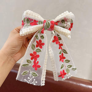 2026新年蕾丝刺绣大蝴蝶结丝带花朵发弓夹时尚女款配饰 - Product Image 2