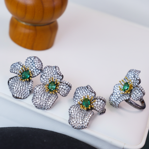 Moda Unisex 925 anillo de cóctel de plata esterlina corte radiante Micro pavé Zirconia cúbica moda flor forma joyería de lujo - Product Image 1