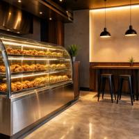 Vitrine chauffante pour hamburgers en acier inoxydable avec verre incurvé pour comptoir de restaurant de restauration rapide