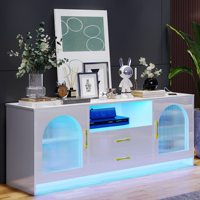 Meuble TV RVB 24 couleurs Table de télévision centrale Meuble console TV avec induction du corps humain avec chargeur sans fil