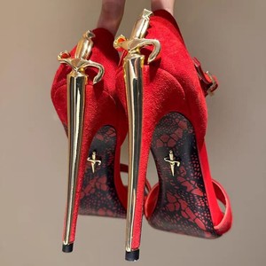 Nouvelles sandales à talons hauts en cuir et métal de Paris 2025, décoration en forme de poignard, bout ouvert personnalisé, tendance - Product Image 3