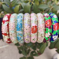 Bracelet manchette articulé vintage en émail cloisonné, motif floral coloré, fait main, esthétique, bijoux cadeaux