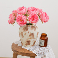 Rose artificielle RK341 de haute qualité, toucher réel, en soie et latex, blanche et rose, David Austin, pour décoration de mariage et de fête
