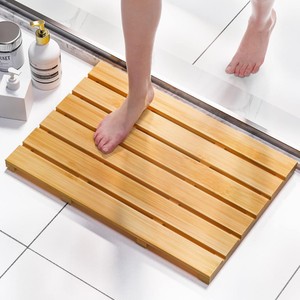 Alfombra de baño rectangular de bambú antideslizante para el suelo del baño, para uso doméstico. - Product Image 1