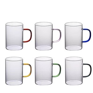 Tazza in <span class=keywords><strong>Vetro</strong></span> Borosilicato a Strato Singolo, Design Moderno con Manico <span class=keywords><strong>Colorato</strong></span>, Corpo Dritto Senza Coperchio, per Succhi e Bevande Fredde - Product Image 3