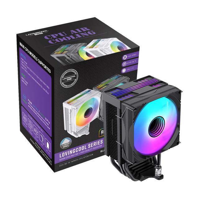 Lovingcool Custom CPU Cooler 90mm RGB Air Cooling 4 Pure Copper Heat Pipes LGA1200 2011 Intel Compatible Aluminum Heatsink 3PIN
