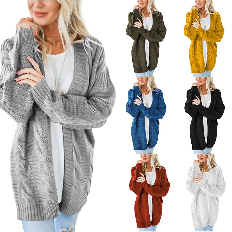 Winter Fashion Women 100%acrylic Long Sleeve Loose Cardigan Long Knitted Women Sweater Cardigan