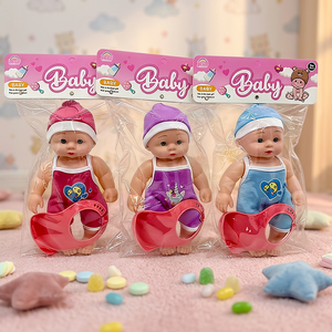 Baby Dolls With Bibs And <b>Hats</b> In Pink <b>Purple</b> Blue Colors For Pretend Play Ages 2 To 4 Years Unisex Plastic Toy - Product Image 1