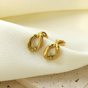 Geometric Stud Earrings Gold Stainless Steel Irregular Shape Fashion Jewelry Accessories - Product Image 3
