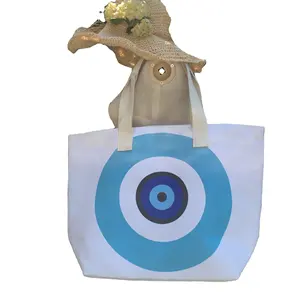 Exclusive new Greek eye canvas beach bag for 2020 Custom Logo beach bag, Wholesale shopping tote beach bag