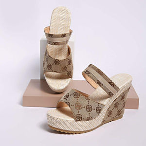 Pantuflas de Diseñador de Lujo, Venta Directa de Fábrica, Pantuflas Abiertas de Lona, Pantuflas de Verano con Plataforma y Tacón Alto, Pantuflas de Moda - Product Image 1