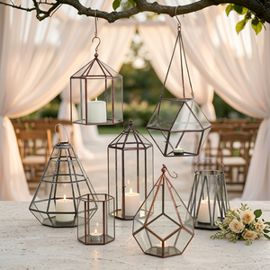 Wholesale Customized Shapes Geometric Glass <b>Hurricane</b> Candle Holder Terrariums Handmade Modern Design Elegant Home Hotel Garden - Product Image 1