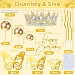 Décoration de gâteau Diadème en cristal rose doré, Papillon 3D creux, Bougie ondulée, Ornement de fête <span class=keywords><strong>Princesse</strong></span> 16 ans, Distributeur - Product Image 4