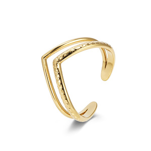 European American Style Geometric Heart Stainless Steel <b>Ring</b> 18K Gold Plated Open Design For Women Gift Jewelry - Product Image 3