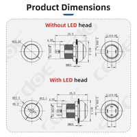 Pulsador LED de plástico impermeable 12mm, varios colores, 12-24V ip67 7A, para montaje en panel