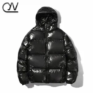 Custom Logo Winter Solid Glossy Cotton Coat Shiny Reflective Loose Hooded Thickened Chaqueta Hombres Men Jacket