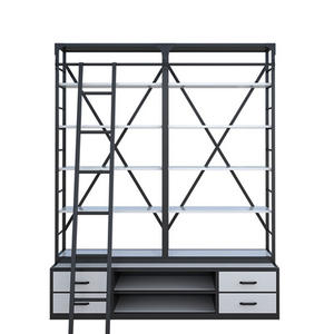 Bibliothèque murale en fer forgé industriel, étagère rétro avec échelle, bibliothèque murale en bois massif, étagère de bureau avec séparation - Product Image 3