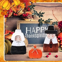 Décoration d'automne pour Thanksgiving : Ornements en bois, Paire de pèlerins, Panneaux de table, Style ferme vintage, Ornements de bureau imprimés UV