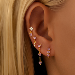 CANNER Juego de 3-5 Piezas de Aretes de Plata de Ley S925 con Flores, Estrellas, Luna, Circonita, Ópalo Geométrico, Piedra en Forma de Corazón Rosa para Mujer - Product Image 6