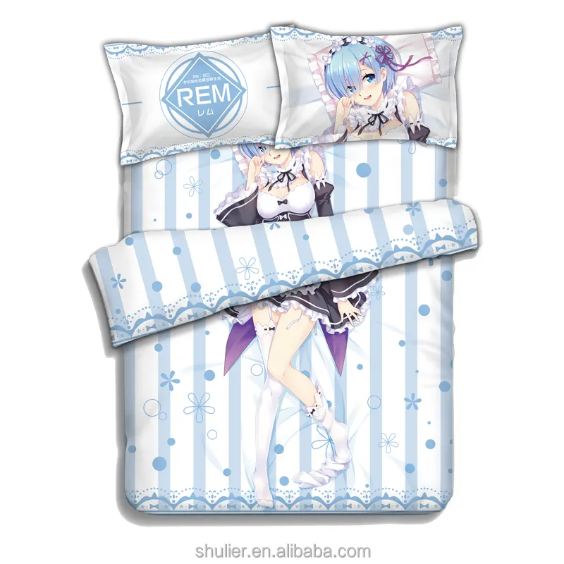 Re Zero Starting Life in Another World anime bedding sets four pieces bedsheet Emiria Rem