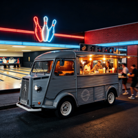 Hoge capaciteit vis en chips met pizza foodtruck dubbele productielijn keuken voor stadions en grote festivals