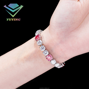 Bracelet tennis en argent sterling 925 avec moissanite rose fantaisie VVS, plaqué or 18 carats, serti griffes, style hip-hop, pour cadeau unisexe - Product Image 4