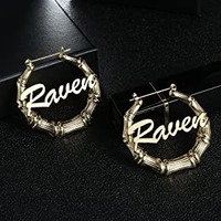 Pendientes con Letras de Bambú de Acero Inoxidable, Aretes Geométricos con Nombre Personalizado, Joyería de Bambú, 1 Unidad