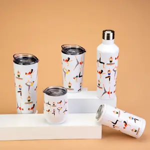 New Yoga Theme Water Cup Eggshell Cups Car Water Bottle Sublimation Blank Ladies Portable Sports Thermos Cup With Lid