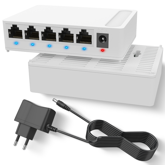 Newest Model 10/100/1000Mbps 5 RJ45 Port Plastic Ethernet Switch for Long Distance Data and signal Transmission