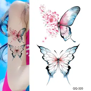 2023新款蝴蝶变化纹身贴纸高品质逼真身体水转印临时纹身贴纸指甲花
