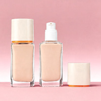 Flacon en verre plat haut de gamme de 30 ml, flacon pompe pour fond de teint liquide, bouchon de flacon, estampage à chaud, matériaux d'emballage cosmétique