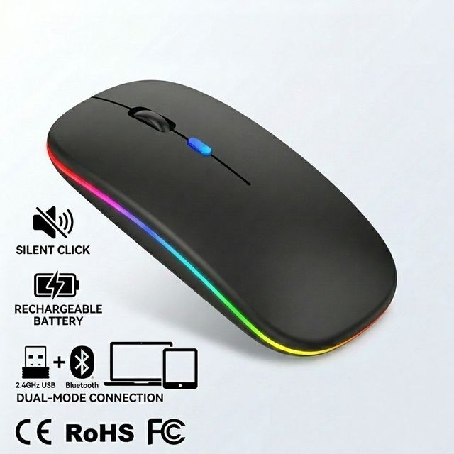 Top Rated Ergonomic Dual Mode Bluetooth 5.0 RGB Backlit Silent Click Rechargeable Optical Wireless Mouse for MacBook iPad PC