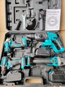 Hochleistungs 4-teiliges Bürstenloses Elektrowerkzeug-<span class=keywords><strong>Set</strong></span> 21V Kabelloses Kombi-<span class=keywords><strong>Set</strong></span> SDS Hammer Schraubenschlüssel Schleifer Bohrmaschine für <span class=keywords><strong>Makita</strong></span> 18V Akku - Product Image 2