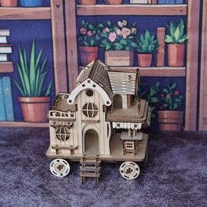 Rompecabezas 3D de Madera, Juguete DIY, Villa, Casa Móvil, Cafetería, <span class=keywords><strong>Bar</strong></span>, Modelo de Edificio con Ruedas - Product Image 2