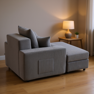 Chaise Longue Modulare in Velluto a Coste Grigio 44x58x29 Pollici, Seduta Profonda Senza Struttura per Arredamento Interno Soggiorno - Product Image 2