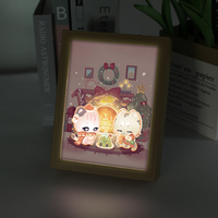 Luz de Marco LED de madera maciza cuadrada de dibujos animados DIY con marco acrílico LED grabado con láser para el hogar