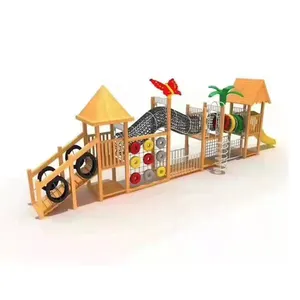 बहुक्रिया आउटडोर मनोरंजन पार्क लकड़ी उपकरण बच्चों के लिए अनुकूलित बच्चों बच्चों को घर के बाहर खेल का मैदान लकड़ी स्लाइड