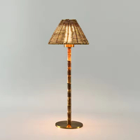 Lampe de table moderne en bambou avec abat-jour en osier, lumière tactile remplaçable, sans fil, rechargeable par USB, batterie LED