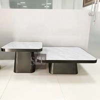 Plateau en marbre personnalisable table basse en acier inoxydable ensembles de 2 table de salon centre de table carré en marbre noir ensemble de table de luxe