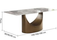 Meubles de luxe modernes, table à manger rectangulaire en marbre, design en acier bronze, pieds de table en acier