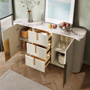 Credenza con Piano in Pietra Sinterizzata, Corpo in MDF, Finitura Crema, Finiture Dorate, Cassetti, Mobile Moderno per Soggiorno - Product Image 3