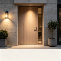 Porte de grange d'entrée d'hôtel en bois massif, style luxe léger et moderne, avec sculpture texturée, finition étanche et résistante au vent, sur mesure