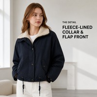 Veste rétro en sherpa bleu marine, style workwear, coupe courte, pour l'automne et l'hiver