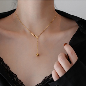 Collar de Cadena Ajustable de Acero Inoxidable con Colgante de Bola Pequeña y Disco Dorado, Joyería de Moda para Chicas - Product Image 4