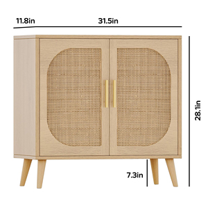 Mobiletto Buffet con Due Ante e 4 Scomparti, Armadietto da Bagno in Legno Massello - Product Image 2